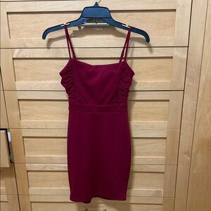 Spaghetti Strap Ruched Bodice Dress - Wine